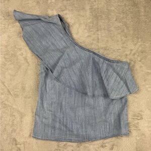 Alice + Olivia Womens Size XS Ruffled One Shoulder Sleeveless Blouse Top Blue